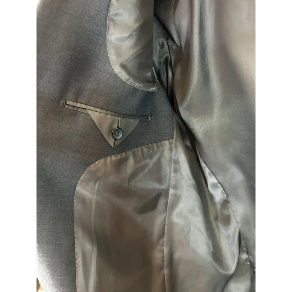 Mossanni Collezioni Gray Solid Suit Jacket 42L 3-Button Notch Lapel Double Vent